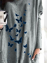 Casual Loosen Butterfly V Neck Top Butterfly pattern mid-length dress