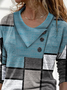 JFN Cowl Neck Geometric Buttoned Casual T-Shirt/Tee 