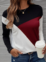 Plus Size Long sleeve round neck geometric check loose top T-shirt