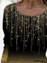 Long sleeve round neck geometric gradient glittering loose top T-shirt