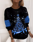 Women Crew Neck Shiny Christmas Tree Cotton Blends Sweatshirt