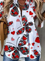 Valentine's Day Shirt Collar Cotton Blends Casual Blouse