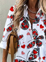 Valentine's Day Shirt Collar Cotton Blends Casual Blouse