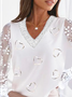 JFN V Neck Heart Glitters Lace Patchwork Party Shirt