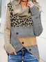 Color Block Leopard High Neck Casual Sweaters
