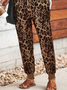 Leopard print stitching elastic waistband trousers ruffled loose-fitting harem pants Casual Leopard Pants
