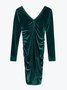 Long sleeve V-neck plain no pattern gorgeous velvet Korean velvet high elastic waist closing fit party dress Plus Size