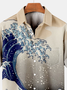 Mens Japanese Ukiyoe Wave Print Casual Breathable Chest Pocket Short Sleeve Hawaiian Shirt