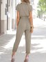Solid Casual Short Sleeve Shirt Collar Jumpsuit & Romper Rompers