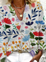 Vacation Floral V Neck Cotton Blends Loosen Shirts & Tops