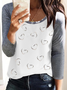 Color Block Heart Print Round Neck Long Sleeves T-shirts
