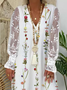 V Neck Floral Cotton Blends Long sleeve women Prom Dress