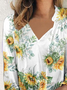 Vacation Cotton Blends Short sleeve tops Floral Sunflower