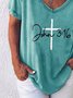 V-neck Religious Cross T-shirt