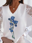 JFN V Neck Floral Lace Patchwork Shirt
