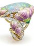 JFN  Enamel Opal Painted  and  Flower    Ring