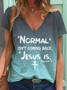 JFN V Neck Letter Ombre Casual T-Shirt/Tee