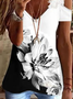 JFN V Neck Cold Shoulders Floral Lace Vacation T-Shirt/Tee