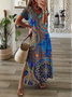 JFN V Neck Tribal Vacation Maxi  Dress 