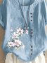 JFN Round Neck Floral Buttoned Casual Blouse