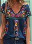 JFN V Neck Floral Casual Mexican T-Shirt
