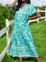 Frill Sleeve Cotton-Blend Boho Floral Weaving Dress