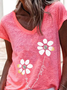 JFN V Neck Floral Casual T-Shirt/Tee