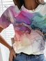 JFN Crew Neck Ombre Colorblock Vacation Casual T-Shirt/Tee