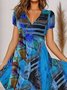 1920s Casual Floral Vacation V Neck Midi Dress