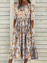 JFN Round Neck Floral Casual Midi Dresses