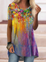 JFN Round Neck Ombre Floral Casual Tunic T-Shirt