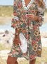V Neck Lace Vintage Floral loose Ruffle Midi Dress