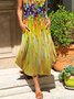 Multicolored Floral Oil Painting Print Crew Neck Maxi Dress