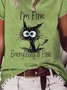 JFN Round Neck Cute Cat With Funny Letter Casual Short Sleeve T-shirt