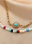 JFN 2Pcs Beach Resort Style Colorful Beaded Turquoise Multilayer Anklet Sets