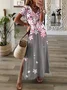 Women's Short Sleeve Summer Floral Jersey Dress V Neck Daily Going Out Casual Maxi H-Line T-Shirt Dress Pink