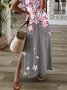 Women's Short Sleeve Summer Floral Jersey Dress V Neck Daily Going Out Casual Maxi H-Line T-Shirt Dress Pink