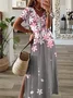 Women's Short Sleeve Summer Floral Jersey Dress V Neck Daily Going Out Casual Maxi H-Line T-Shirt Dress Pink