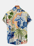 Cotton Linen Style Parrot Plant Floral Print Lapel Cozy Linen Shirt
