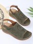 JFN Ethnic Pattern Punched Hollow Velcro Vintage Sandals