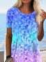 JFN Blended Color Shining Galaxy Ombre Printed Loose Vacation Tunic Top T-Shirt/Tee