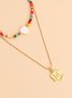 JFN Bohemian Double Shell Heart Letter Necklace