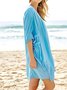 Vacation Stylish Loose Plunging Neck Spliced 3/4 Sleeve Cover-Up