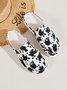 JFN Cow Print Leopard Print Solid Color Slip-On Casual Canvas Mules