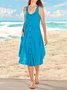 Solid U-Neck Sleeveless Button Front Knit Swing Dresses