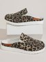 JFN Cow Print Leopard Print Solid Color Slip-On Casual Canvas Mules