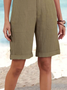 Solid Cotton Blends Loosen Shorts