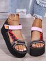 JFN Western Ethnic Pattern Contrast Platform Sandals
