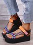 JFN Western Ethnic Pattern Contrast Platform Sandals