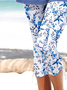 White and Blue Floral Print Gathered Leggings Casual Floral Shorts